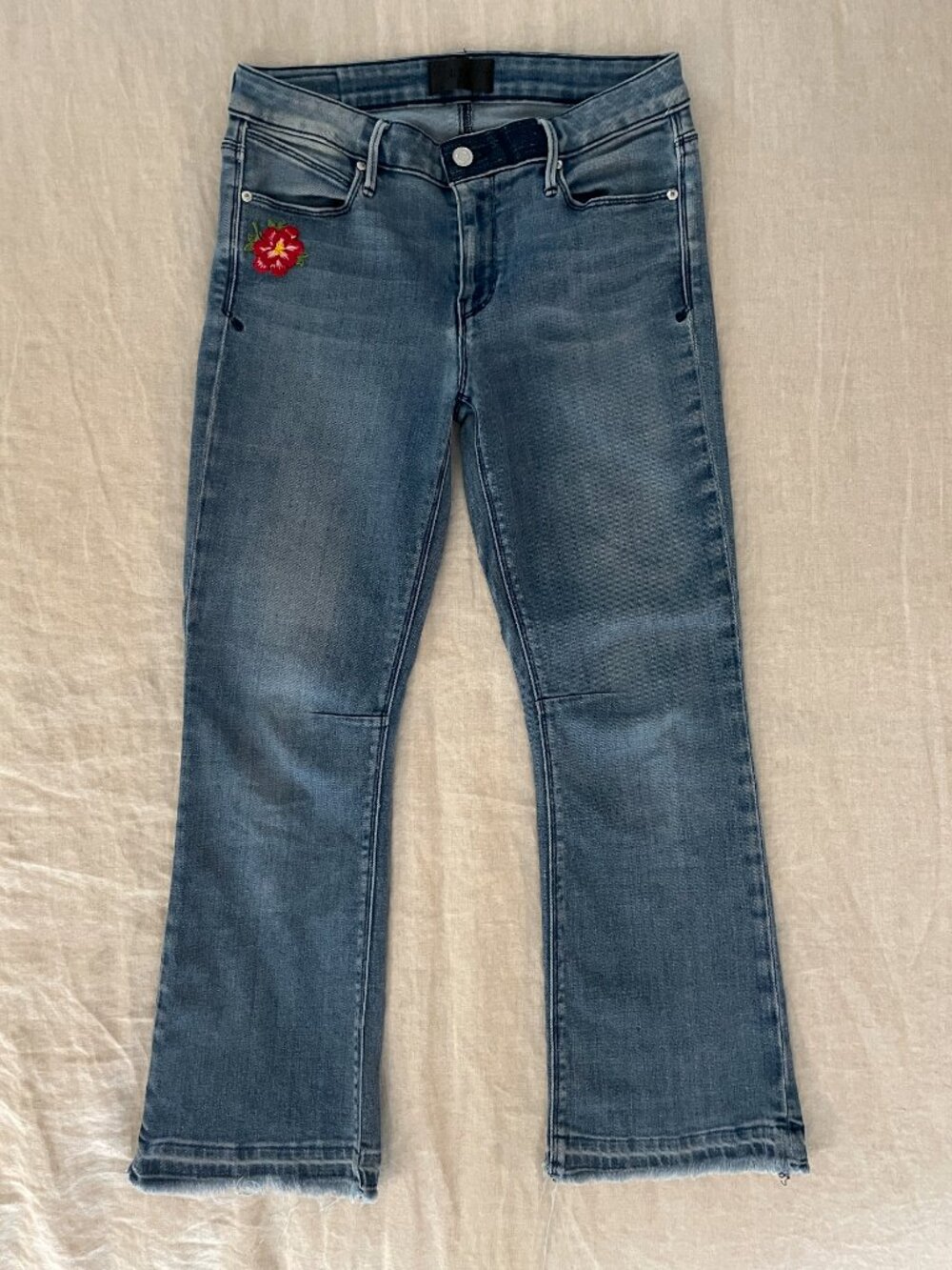 RtA Blue Cropped Mid-Rise Jeans Raw Hem Size 28